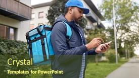  Presentation with food city - Slide set consisting of food-shipping-profession-and-people background and a tawny brown colored foreground