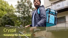  Presentation with food city - PPT theme featuring food-shipping-profession-and-people background and a tawny brown colored foreground