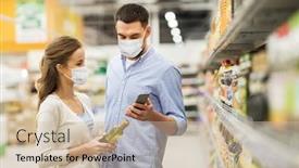  Presentation with virus disease - Beautiful slides featuring food-shopping-consumerism-and-pandemic backdrop and a soft green colored foreground