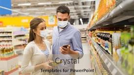  Presentation with virus disease - Slide set with food-shopping-consumerism-and-pandemic background and a coral colored foreground