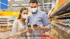  Presentation with medical virus - Colorful theme enhanced with food-shopping-consumerism-and-pandemic backdrop and a coral colored foreground