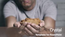  Presentation with homeless - PPT theme featuring food shortage - homeless poor man with piece background and a  colored foreground