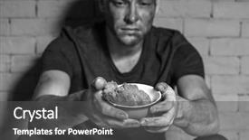  Presentation with brick wall - Cool new PPT layouts with food shortage - hungry poor man holding bowl backdrop and a dark gray colored foreground