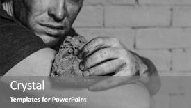  Presentation with brick wall - Slide set enhanced with food shortage - hungry poor man with piece background and a  colored foreground