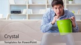  Presentation with vomiting - Presentation theme featuring food spoilage - man suffering from sick stomach background and a light gray colored foreground