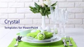  Presentation with flowers vase - Slides consisting of food spoon fork - beautiful table setting with flowers background and a sky blue colored foreground