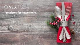  Presentation with christmas holidays - PPT theme featuring food spoon fork - christmas table place setting holidays background and a gray colored foreground