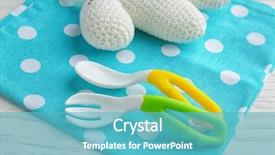  Presentation with baby food - Cool new PPT layouts with food spoon fork - colorful plastic eating utensils backdrop and a teal colored foreground