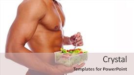  Presentation with fresh man chemistry - Presentation theme enhanced with food sport - muscular man holding a bowl background and a  colored foreground