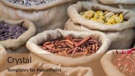  Presentation with food market - Colorful slides enhanced with food stall - cinnamon and other spices backdrop and a coral colored foreground