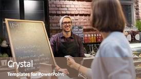  Presentation with business card - Cool new theme with food stall - small business payment people backdrop and a coral colored foreground