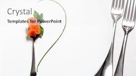  Presentation with food fish - Beautiful PPT theme featuring food still life flatware fish and green abstract flower backdrop and a white colored foreground