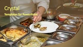  Presentation with restaurant kitchen - PPT theme having food storage - chef is making a seafood background and a tawny brown colored foreground
