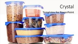  Presentation with plastic containers - Slide deck with food storage - filled plastic containers isolated background and a sky blue colored foreground