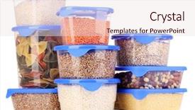  Presentation with plastic containers - Slide set having close up of us dollar bills and coins background and a light gray colored foreground