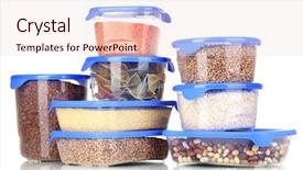  Presentation with plastic containers - Presentation having food storage - filled plastic containers isolated background and a lemonade colored foreground