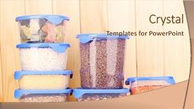  Presentation with plastic containers - Slides consisting of food storage - filled plastic containers on wooden background and a cream colored foreground