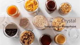  Presentation with corn flakes - Presentation design consisting of food-storage-and-eating-concept background and a coral colored foreground