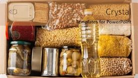  Presentation with food donation - PPT theme enhanced with food-storage-donation-and-eating background and a gold colored foreground