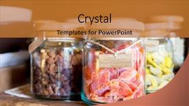  Presentation with dried food - Audience pleasing presentation design consisting of food storage and eating concept backdrop and a gold colored foreground