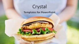  Presentation with food chicken - Audience pleasing slide deck consisting of food style crispy chicken sandwich backdrop and a  colored foreground