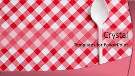  Presentation with checkered tablecloth - Slides featuring food styrofoam - plastic spoon on checkered tablecloth background and a  colored foreground