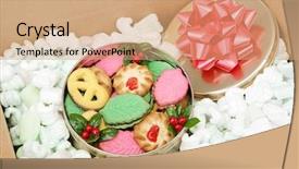  Presentation with delicious christmas cookies - PPT layouts enhanced with food styrofoam - tin of christmas cookies being background and a  colored foreground