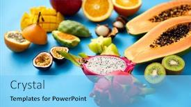  Presentation with blue food - Cool new slides with food-summer-and-healthy-eating backdrop and a light blue colored foreground