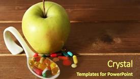  Presentation with colorful of antibiotics capsule pills - PPT layouts featuring food supplement - apple and colorful pills background and a tawny brown colored foreground