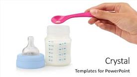  Presentation with baby formula - Slide deck having food supplement - hand with spoon adding medicine background and a white colored foreground