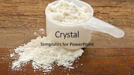  Presentation with whey protein - PPT theme with food supplement - plastic measuring scoop of white background and a coral colored foreground