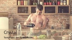  Presentation with vitamin - Beautiful theme featuring food supplement - young attractive man takes vitamin backdrop and a coral colored foreground