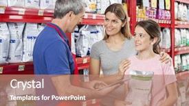  Presentation with family pet - Theme with food supply - family looking at salesman using background and a coral colored foreground