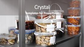  Presentation with food supply - Beautiful PPT theme featuring food supply - shelf with marinated seafood backdrop and a gray colored foreground