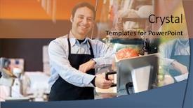  Presentation with grocery store - Colorful theme enhanced with food supply - shopkeeper cutting ham backdrop and a coral colored foreground
