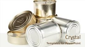  Presentation with food supply - Theme enhanced with food supply - various cans on a white background and a sky blue colored foreground