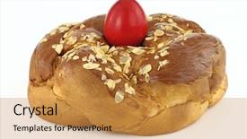  Presentation with white easter lily flowers - PPT theme enhanced with food symbol meditterranean - easter bread isolated on white background and a gold colored foreground