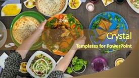  Presentation with dubai - Colorful PPT theme enhanced with food table top view backdrop and a  colored foreground