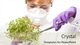  Presentation with technology plant - Slide deck featuring food technology - female scientist in goggles gloves background and a mint green colored foreground