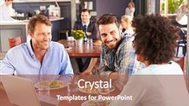  Presentation with lunch - PPT theme having food technology - group of friends at lunch background and a coral colored foreground