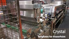  Presentation with food technology - Slide set featuring food technology - image of a bakery conveyor background and a tawny brown colored foreground