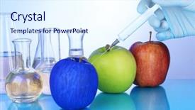  Presentation with blue food - Slide set consisting of food technology - injection into apple on blue background and a sky blue colored foreground