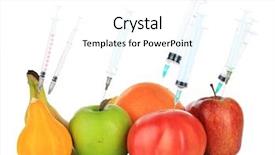  Presentation with food technology - Audience pleasing PPT layouts consisting of food technology - injection into fruit and vegetables backdrop and a white colored foreground
