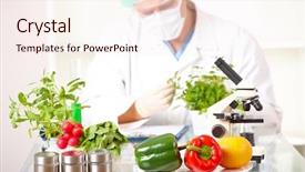  Presentation with food technology - Slide deck featuring food technology - researcher with gmo plants genetically background and a sky blue colored foreground