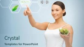  Presentation with food technology - Beautiful presentation design featuring food technology - woman holding salad and working backdrop and a light blue colored foreground