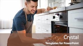  Presentation with banking comercial baking - PPT theme consisting of food temperature - man taking baking tray background and a tawny brown colored foreground