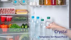  Presentation with water bottle - Colorful slides enhanced with food temperature - young woman taking bottle backdrop and a lemonade colored foreground