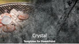  Presentation with bbq - Theme having food thermometer - hand with dial at bbq background and a dark gray colored foreground