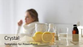  Presentation with medicines - Amazing PPT theme having food thermometer - medicines and lemons with blurred backdrop and a coral colored foreground