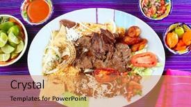  Presentation with sauces - Theme enhanced with food tortillas - arrachera beef flank steak mexican background and a gold colored foreground